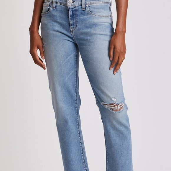 mid rise cropped straight leg jeans